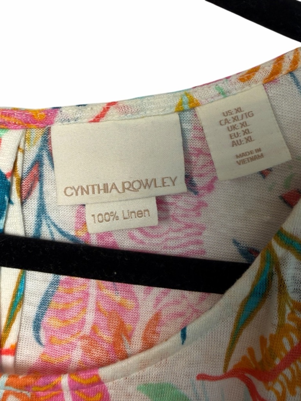Cynthia Rowley Linen Tropical Blouse XL Button Back Coastal Boho Top Resortwear - Picture 10 of 13
